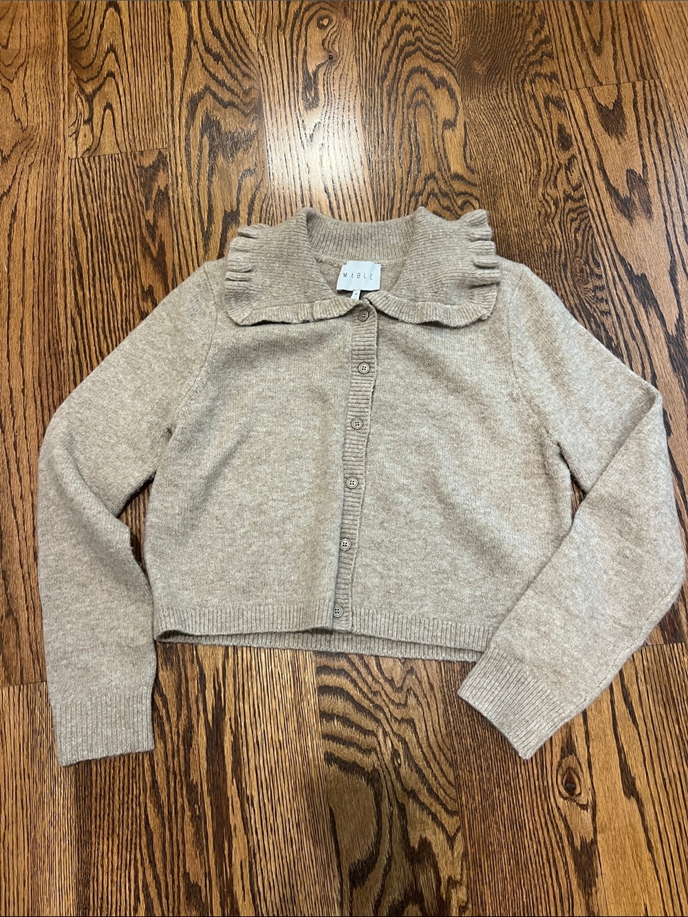 Wilde Ruffle-Collar Cropped Cardigan Sweater - Taupe